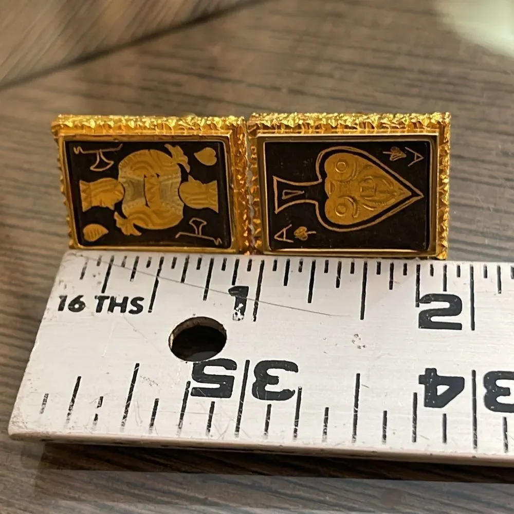 Swank Damascene Cufflinks Poker King Ace Spades Playing Cards
